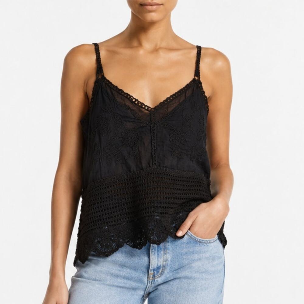 TWINSET Actitude Black Crochet Embroidered Tank Top Size XL